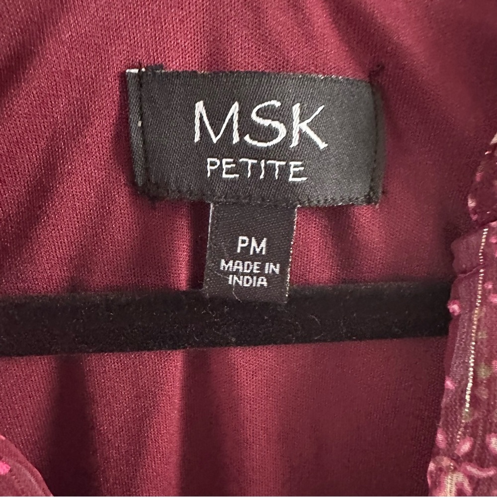 MSK Petite Floral Tiered Chiffon Dress PM Burgundy Romantic Boho Mini - Picture 3 of 13